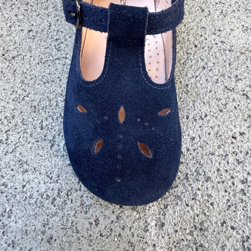 FLEURISSE Josephine T-Bar Shoes Girls 27 Navy Blue Suede Mary Janes Dress Shoe - Picture 2 of 10